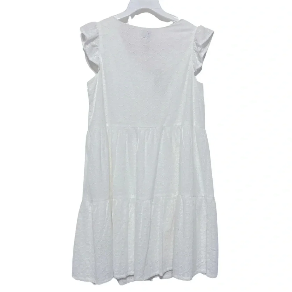 Joie NEW White Tiered Babydoll Prairie Eyelet Cottagecore Mini Dress Size Small - Picture 2 of 5